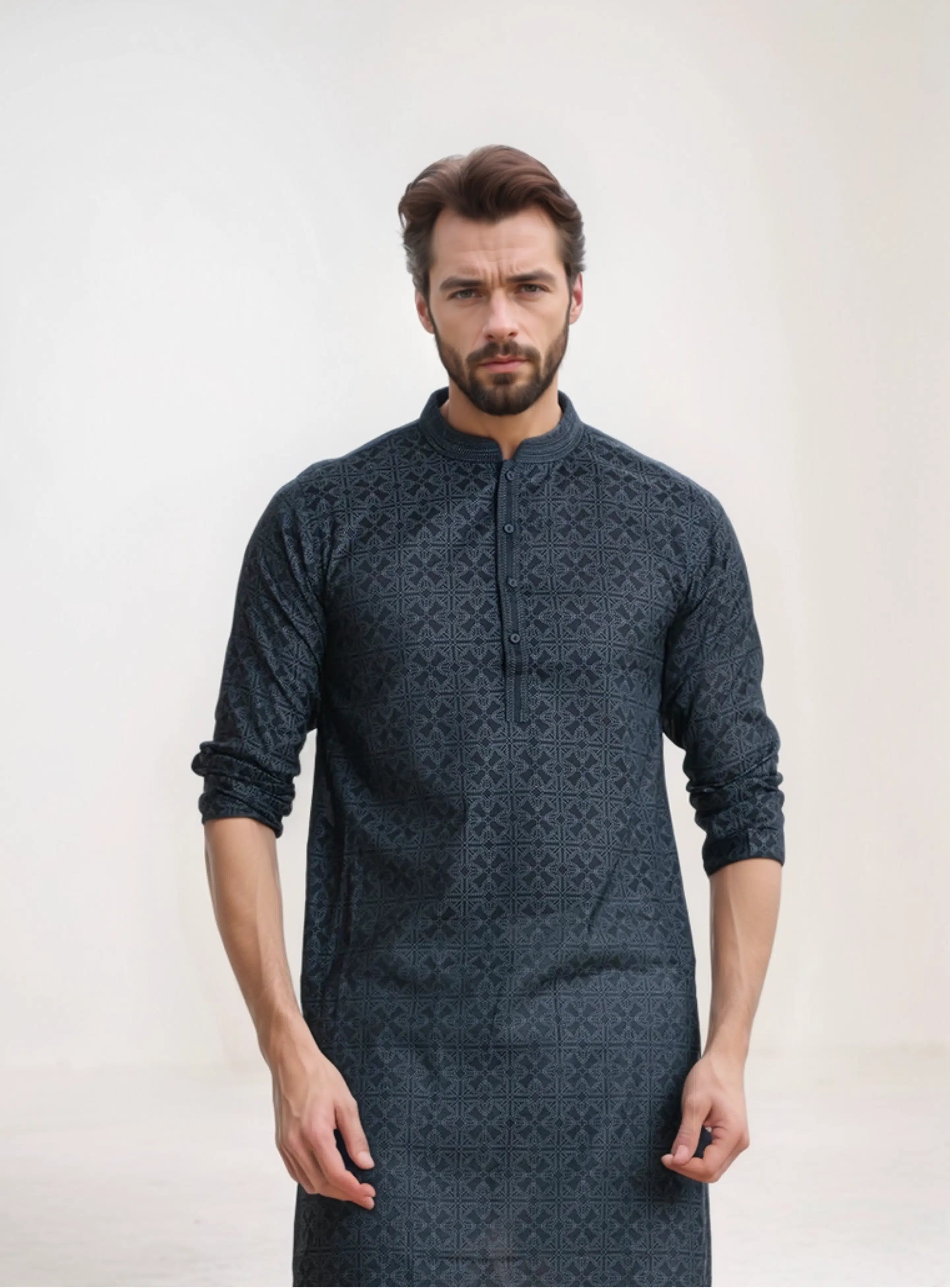 Black Textured Panjabi