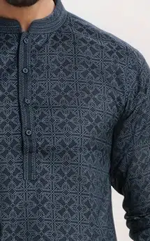 Black Textured Panjabi