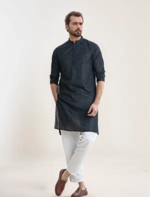 Black Textured Panjabi