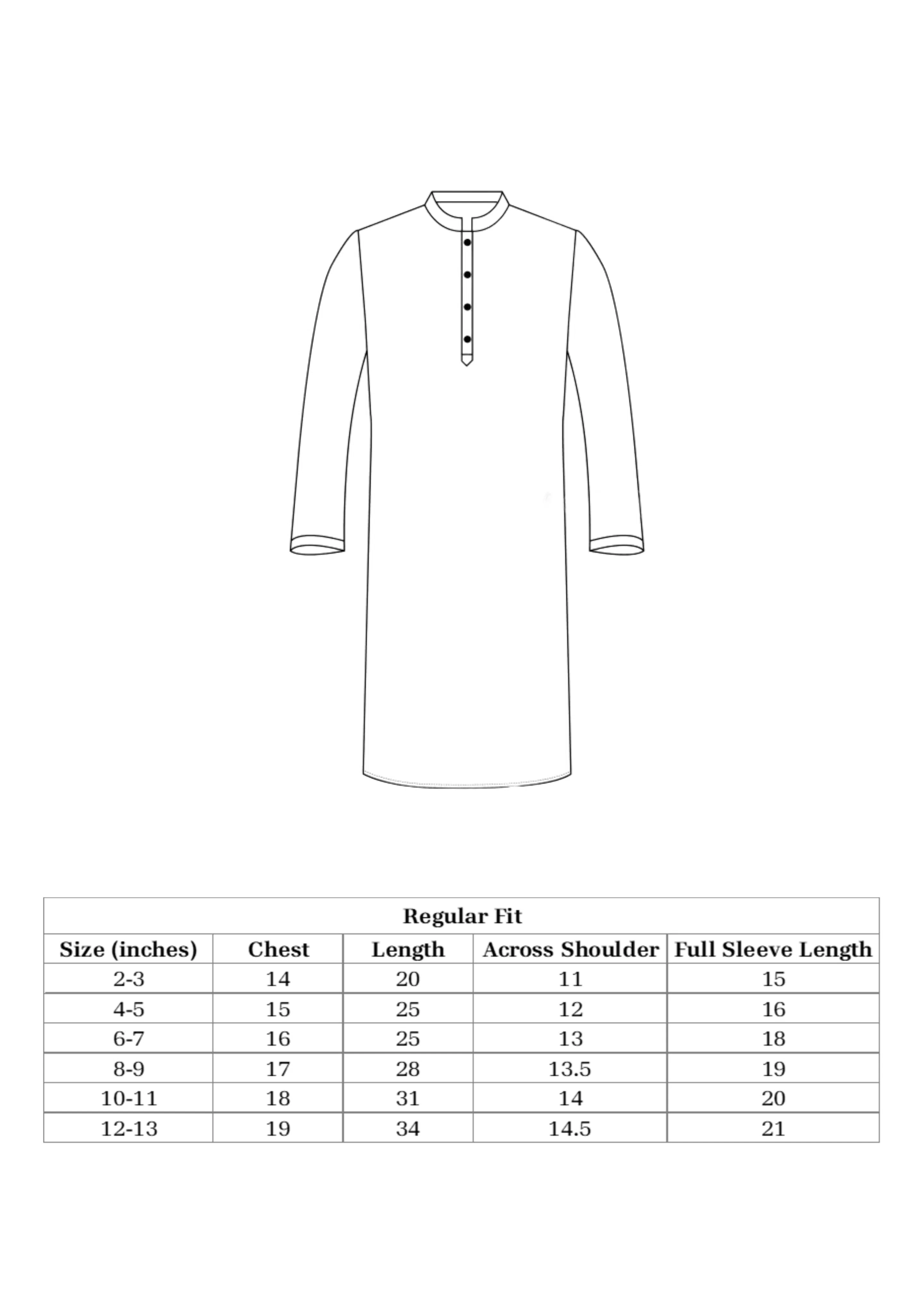 Kid's Panjabi Size Chart