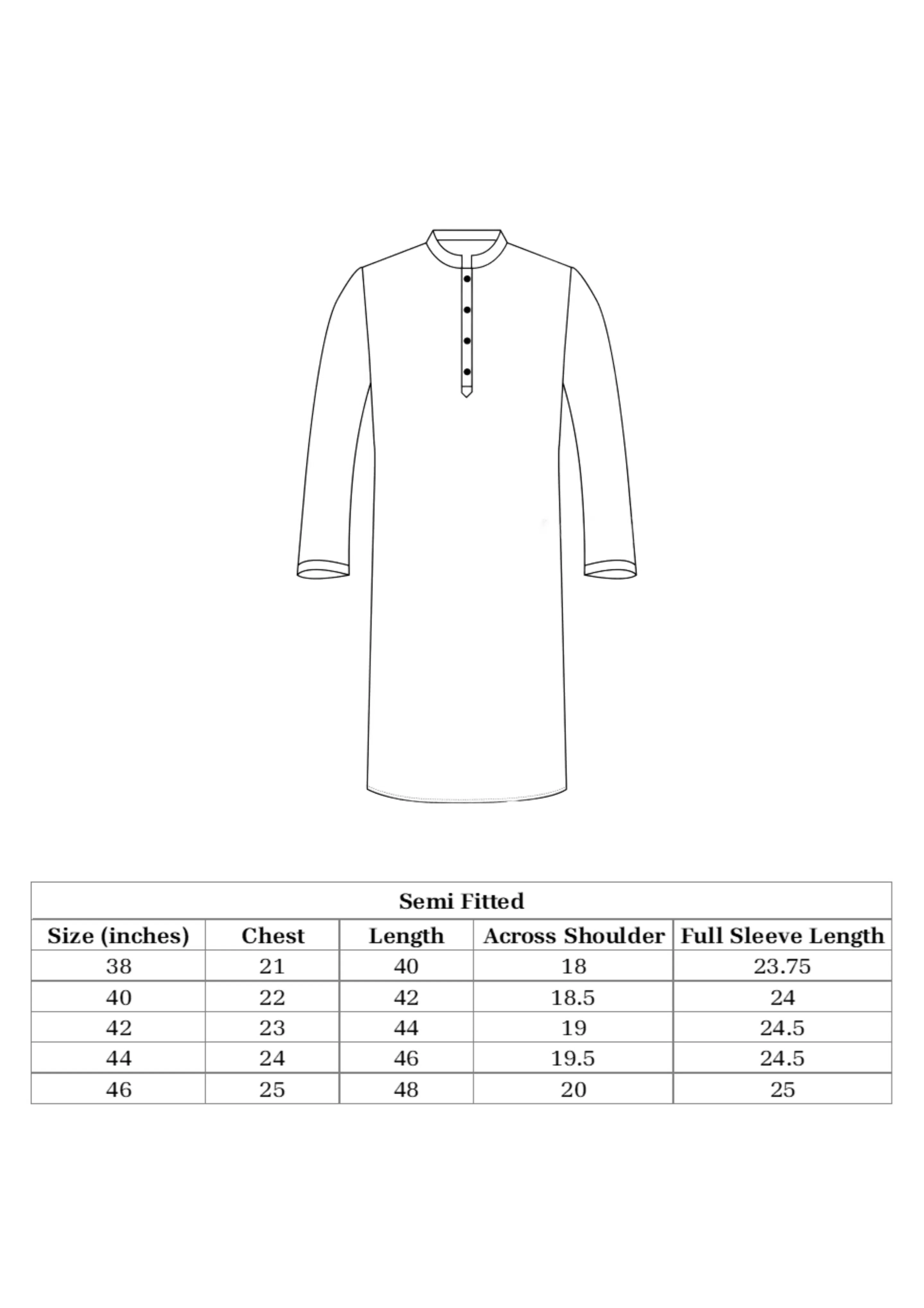 Men's Panjabi Size Chart