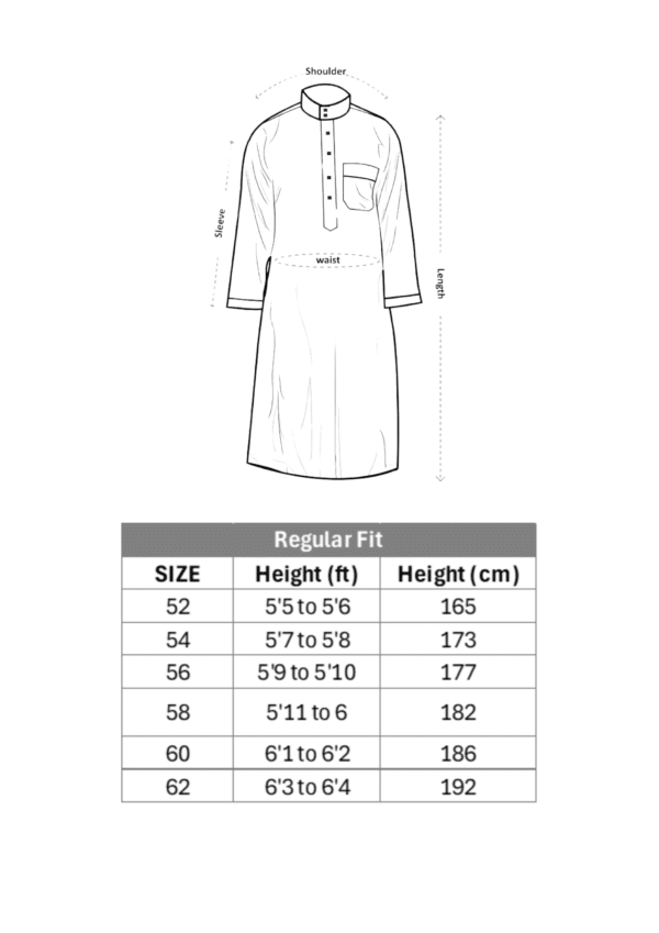 Men's Thobe Size Chart