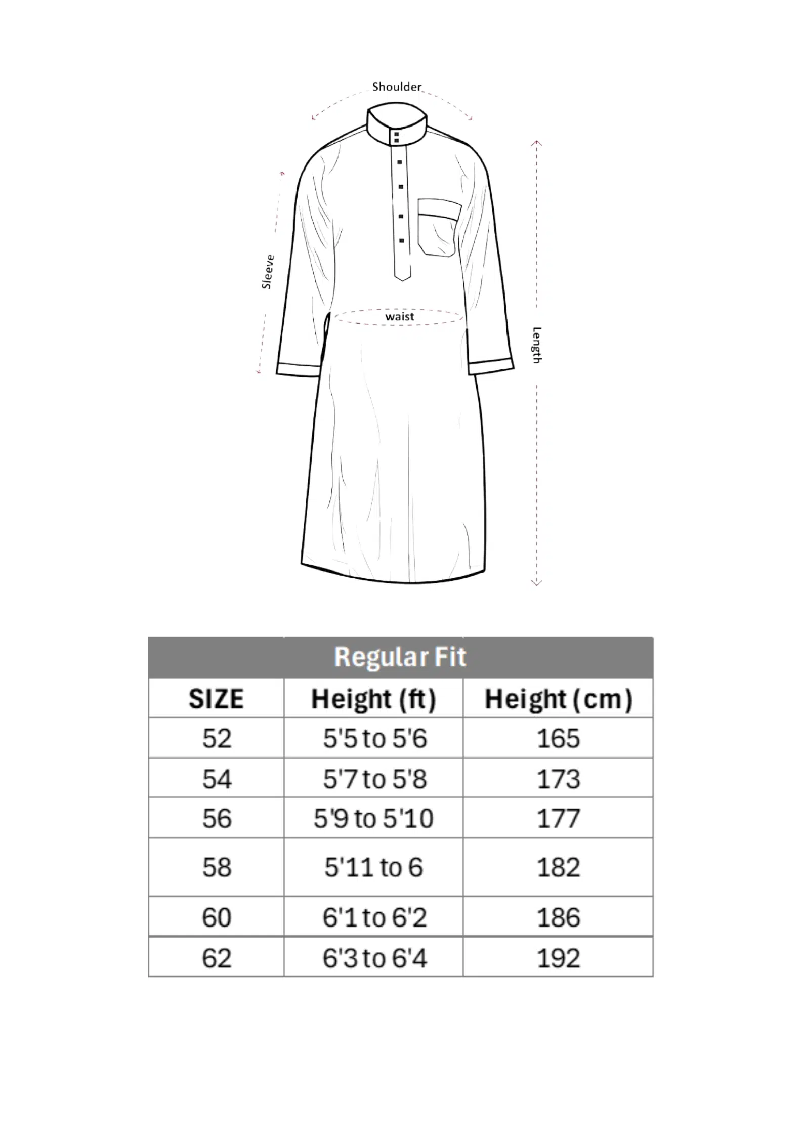Men's Thobe Size Chart