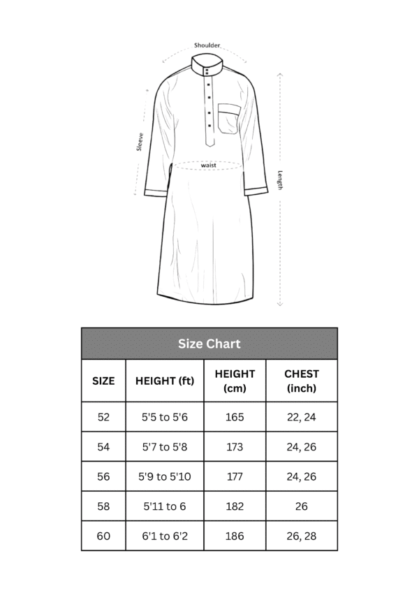 White Caliph Thobe Size Chart